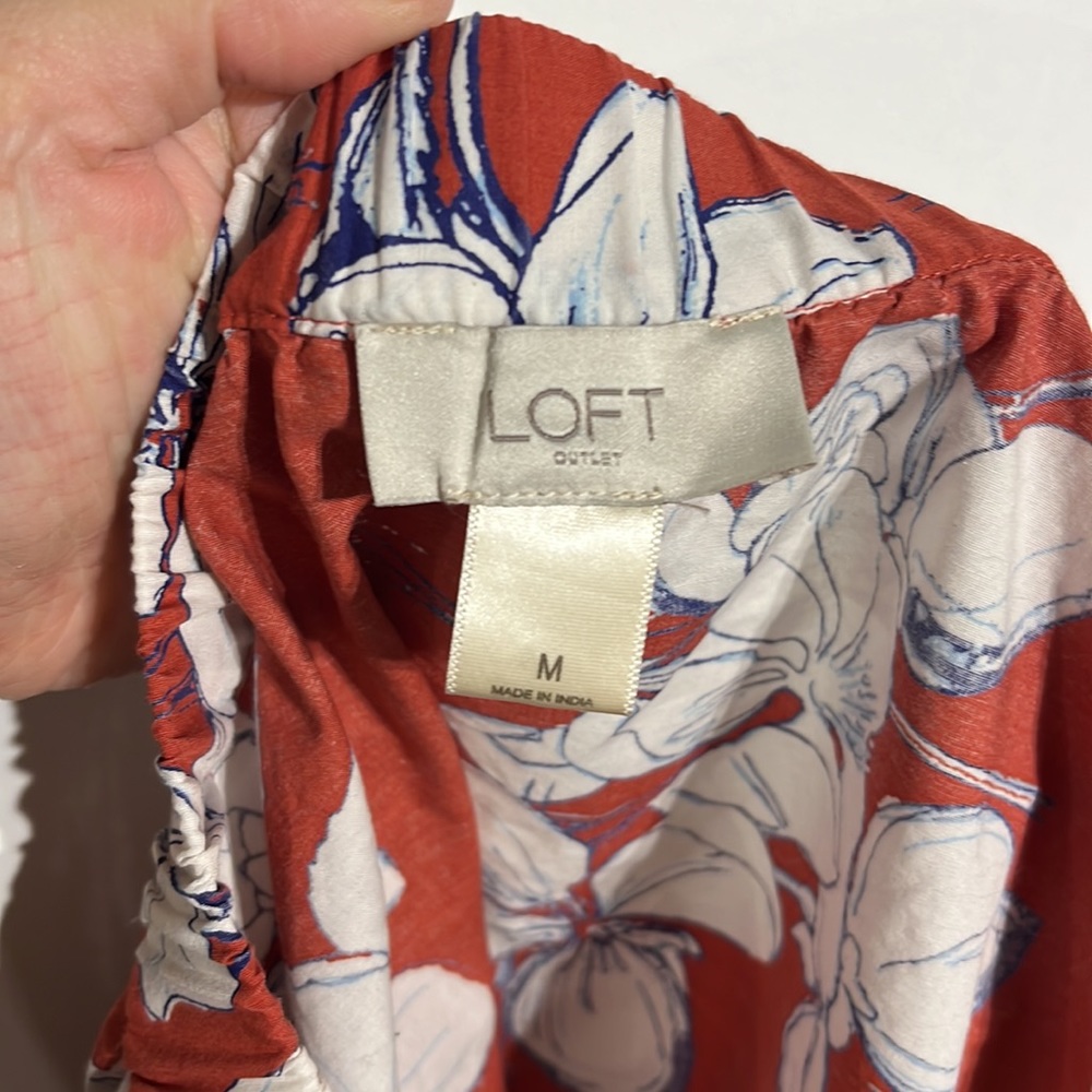 LOFT Outlet Burnt Orange Floral 3/4 Length Tie Sleeves Off-The Shoulder Blouse M - Picture 10 of 11